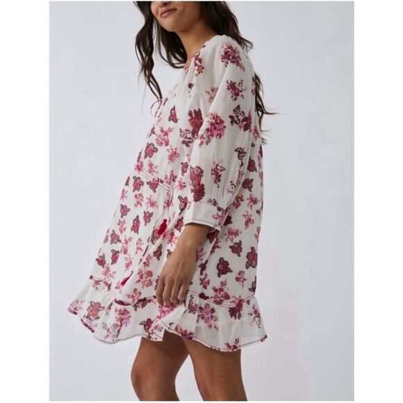 Free People | Pink Camella Mini Floral Cottagecore Prairie Boho Dress M - Picture 3 of 12